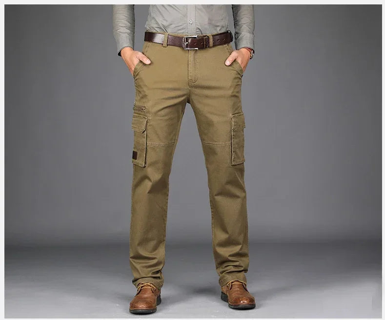 2026 New in Men's Pants Straight Leg Cotton Cargo Trouser Male Stretch Autumn Zipper Multi Pocket Classic Casual Work Wear Army
