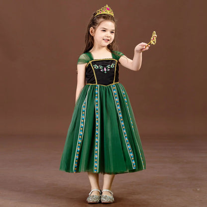 Girls' Summer Anna Frozen Baby Dress Child Green Dress Up Halloween Costume for Kids Princess Party Cosplay Dresses 2 to 8 Years