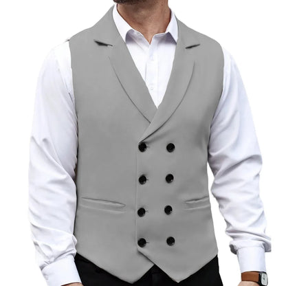 Men Vest Beige With Lapel Solid Double Button Waistcoat For Wedding Birthday Banquet Business Casual Daily Men Suit Vest