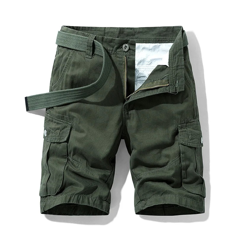 Summer Cargo Shorts Men's Pure Cotton Vintage Washed Multi Pocket Casual Straight Leg Trendy Knee Length Pants Streetwear