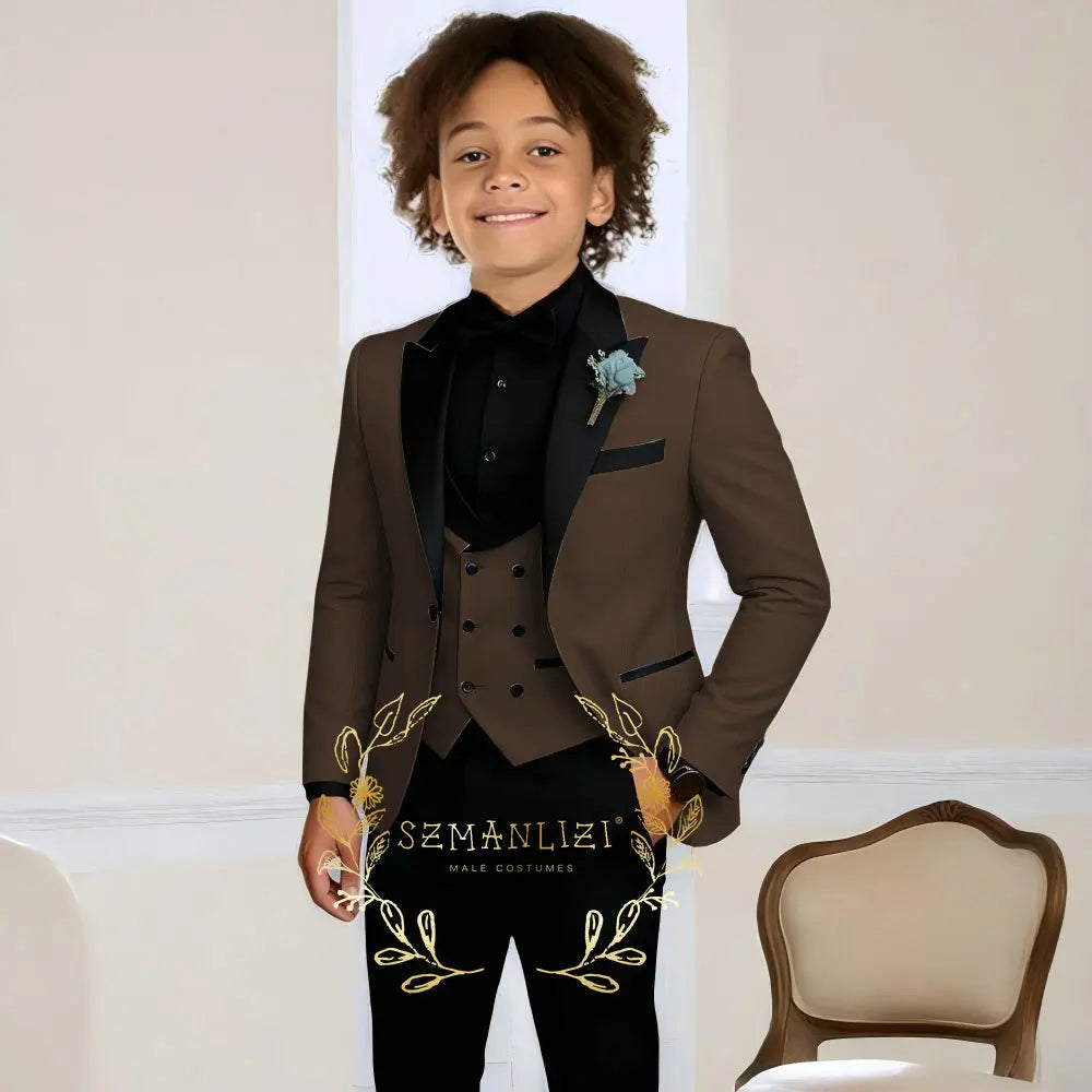 Boys Suit Wedding Tuxedo 3 Pieces Peaked Collar Jacket Pants Vest Child Formal Blazer Set Slim Fit Outfit costume garcon mariage