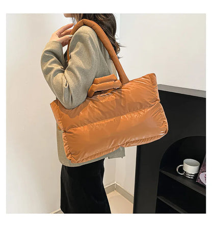 Fashion Large Capacity Puffer Shoulder Bags Padded Women Handbags Casual Nylon Quilted Big Tote Bag Warm Winter Shopper Purses
