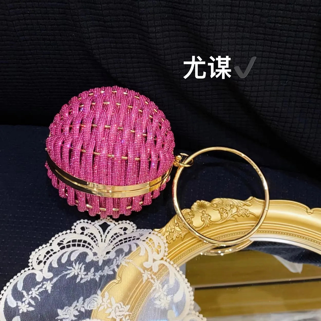 Ball Shape Evening Bag Women Woven Handbag Glitter Rhinestone Woven Knitted Purse Elegant Wedding Prom Party Clutch Shoulder Bag