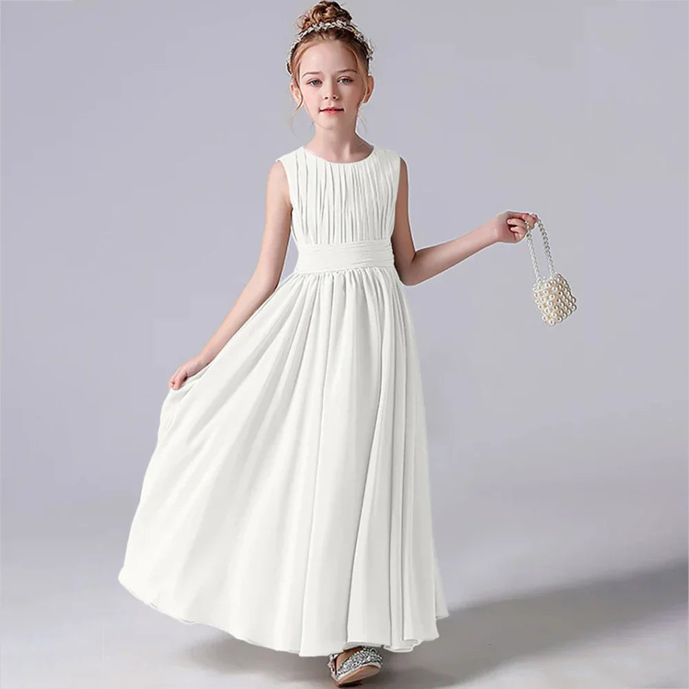 Customized Chiffon Pleated Flower Girl Dresses Sashe Kid Wedding Birthday Party Pageant Gowns Junior Bridesmaid Dress