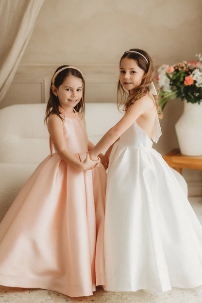 Satin Flower Girl Dress Mini Bridal Wedding Dress Kids Ball Gown 1st Communion Frock Pageant Gown Vestidos De Noiva Customized