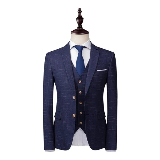 Men's Slim-fit 3-Piece Wedding Groom's Suit Vest Trousers High-end Fabric Double & Single Buckle Options M-4XL 2025