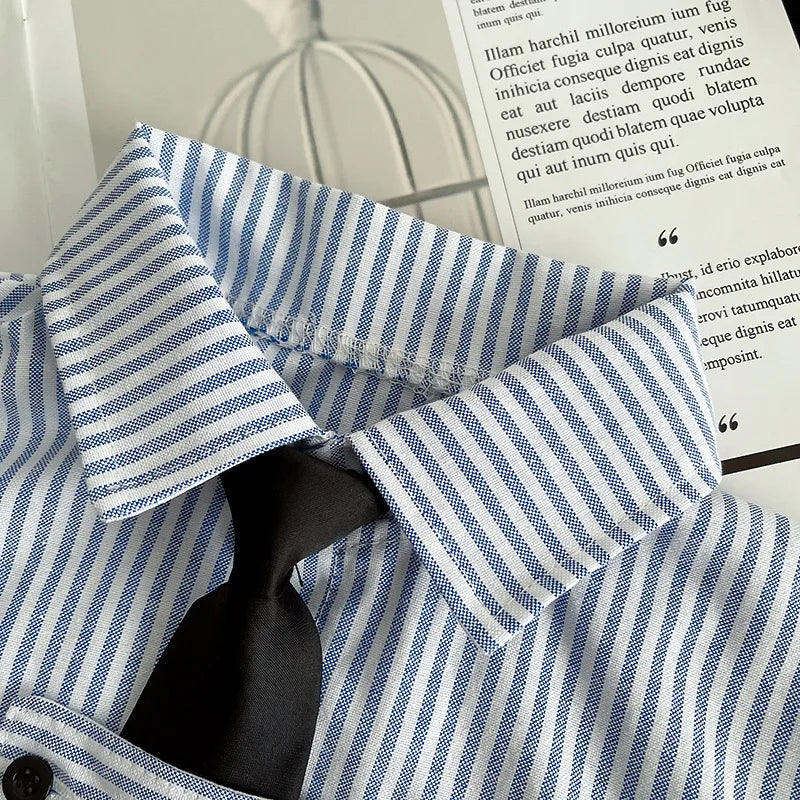 New Toddler Summer Baby Boys/Girls Clothes Suits Children Pinstripe Shirt with Tie Shorts 2Pcs/Set Infant Kids Fashion Outfits