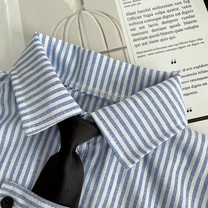 New Toddler Summer Baby Boys/Girls Clothes Suits Children Pinstripe Shirt with Tie Shorts 2Pcs/Set Infant Kids Fashion Outfits