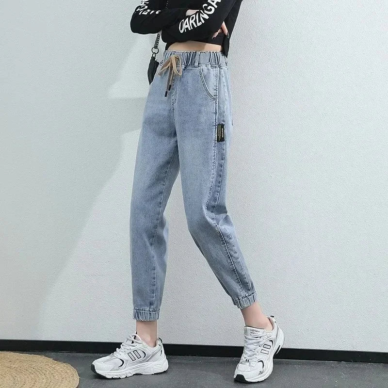 Cargo Jeans Women 2024 Spring and Autumn Korean Version of High Waist Pants Loose Slimming Straight Leg Bundle Haren Pants Tide