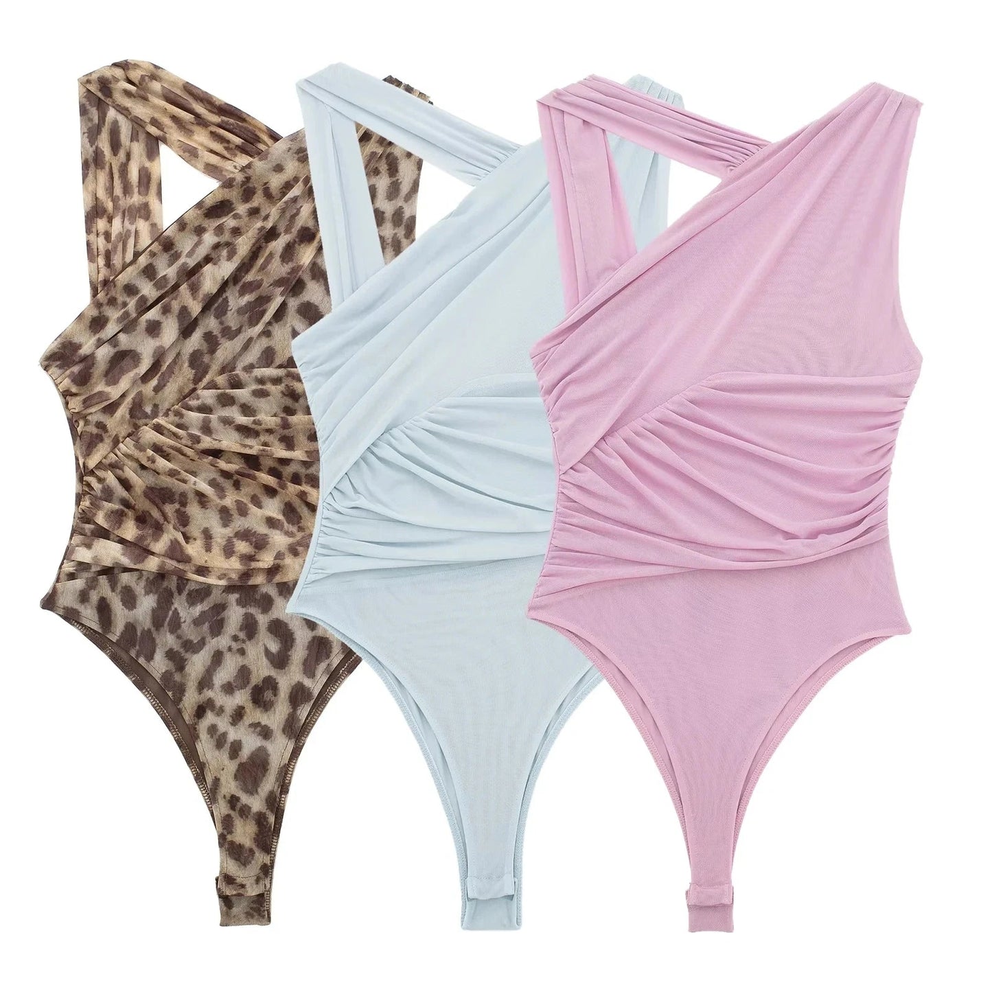 Women Leopard Print Jumpsuit Slim Hollow Out Irregular Sleeveless Female Bodysuit 2024 Summer Fashion Lady Playsuit