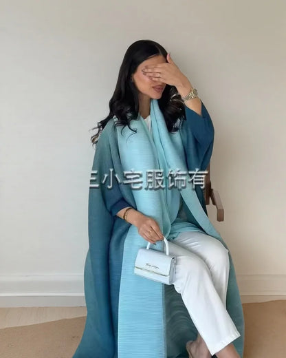 Women's Fold Miyake Pleated Abaya Long Sleeve Print Foldable Collar Robe Cardigan Coat New Winter Fashion Original Design 2026