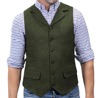 Men Vest Brown Herringbone Single Button With Lapel Waistcoat For Wedding Banquet Party Business Work Daily Casual Men Suit Vest