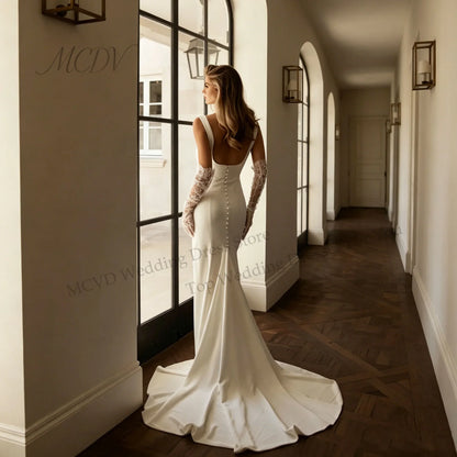 Mermaid Wedding Dresses 2026 Strapless Pleated Satin White Bridal Gown with Sweep Train for Women robe de mariée Customized