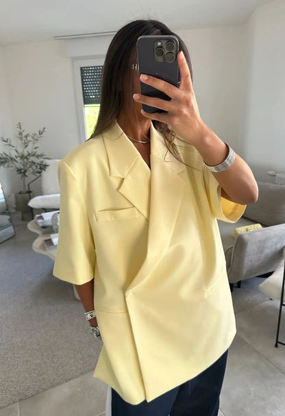 Ladies Loose Blazer Suit Solid Casual Turn Down Collar One Button Coat High Waist Shorts 2026 Summer Autumn Formal New Outfits