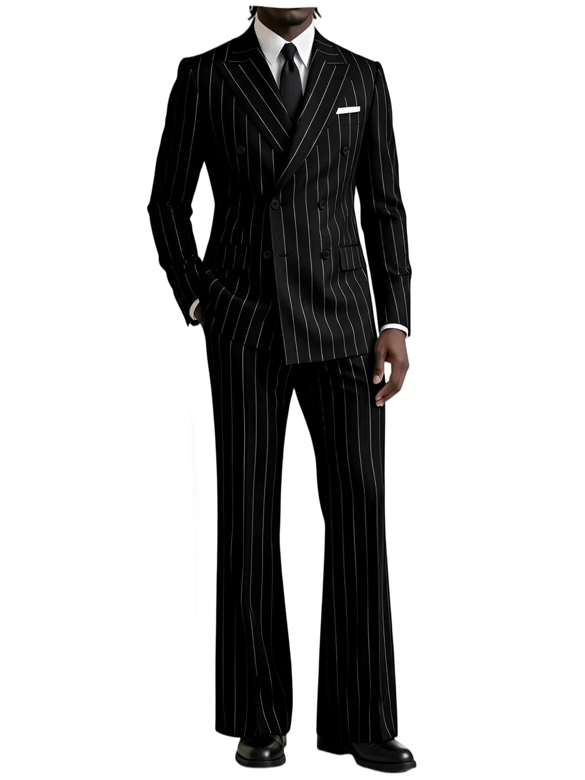 Men's 2 Piece Suit Pinstripe Double Breasted Peak Lapel Slim Fit Flared Pants Wedding Prom Business Formal Parties Chic Outfit
