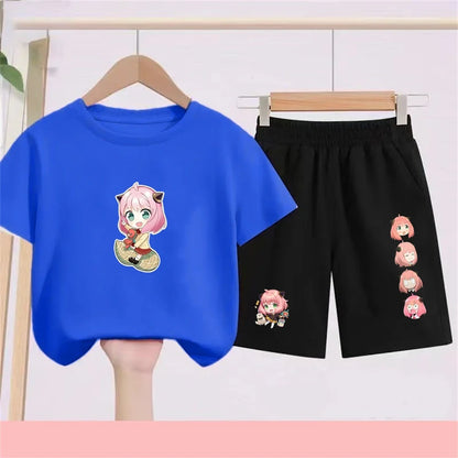 Kids Japanese Anime Spy X Family T-Shirt Sets cool Tops Boy Girls red Casual TShirt+Shorts Children's Summer Short Sleeve
