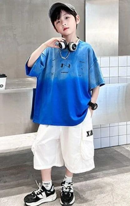 2026 New Boys Cotton T-Shirt Trendy Gradient Design for Big Kids Stylish Cool Summer Casual Wear