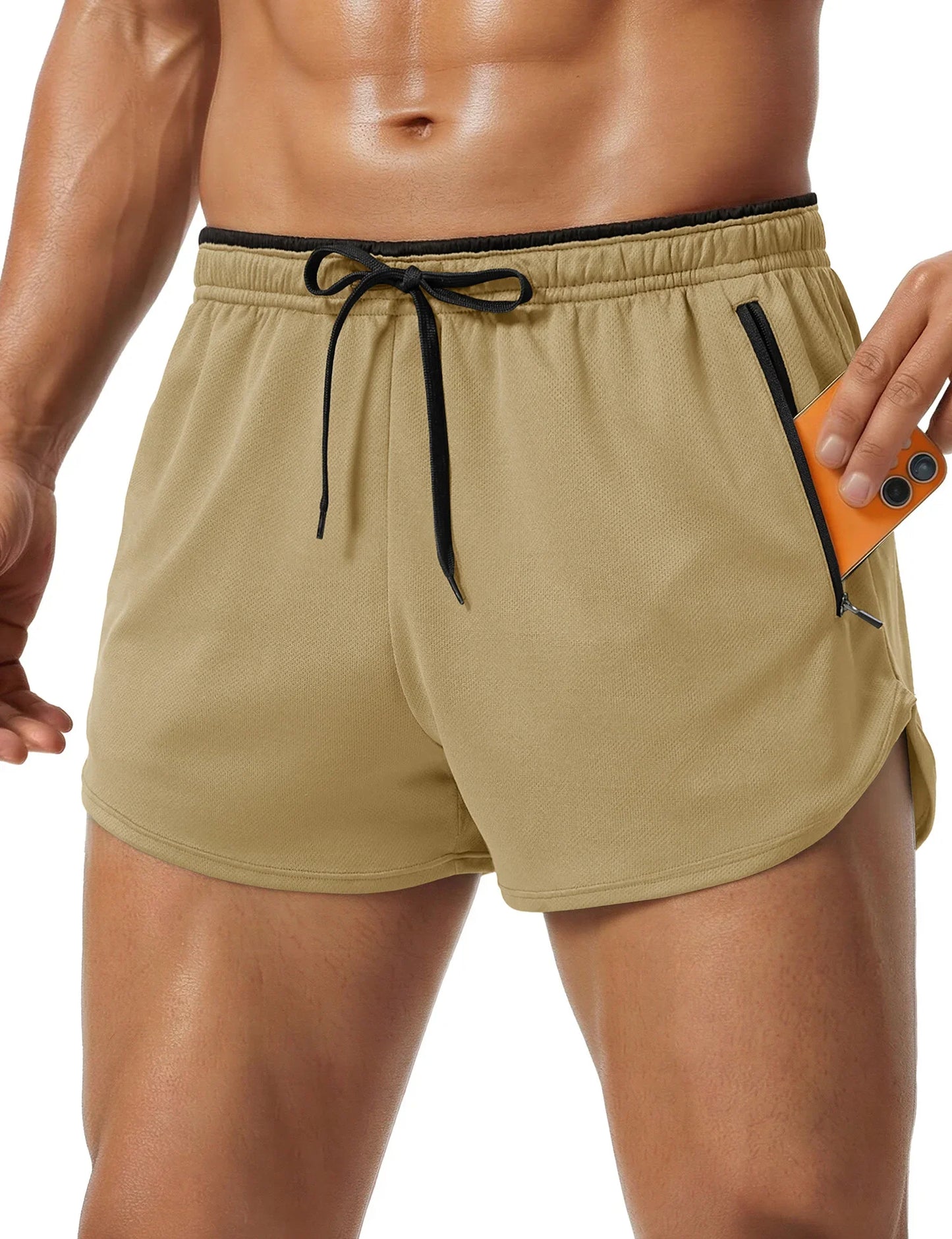 Men's Mesh Running 3" Shorts Quick Dry Lightweight Athletic Workout Gym Shorts Zipper Pockets Shorts Outdoor Fitness