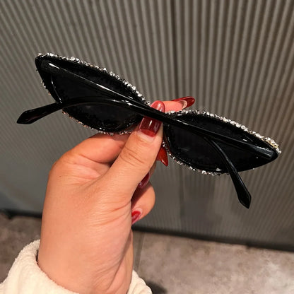 Disco Party Dance Sparkling Sunglasses Women Bling Red Rhinestone Sexy Retro Small Cat Eye Frame Shades for Club Prom UV400