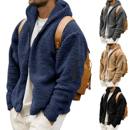 Men's Autumn and Winter Double-Sided Fleece Warm Jacket  Loose Hooded Casual Jacket