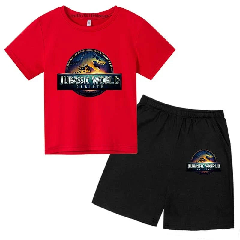 Jurassic World 4 Kids Summer Casual Breathable O-neck Tees+Pants 2pcs Sportsuits 2-13 Years Boys Girls Children Top Outfits Sets