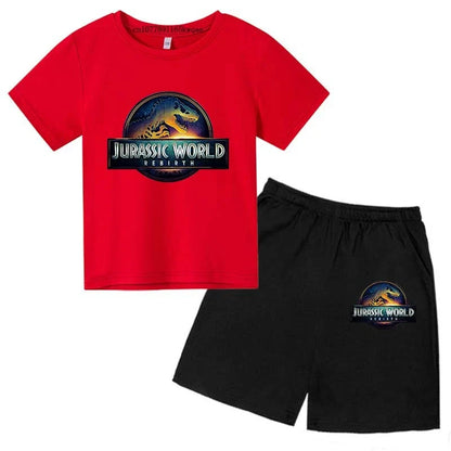 Jurassic World 4 Kids Summer Casual Breathable O-neck Tees+Pants 2pcs Sportsuits 2-13 Years Boys Girls Children Top Outfits Sets