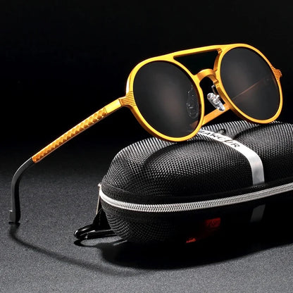 Vintage Aluminum Magnesium Sun Glasses Men Polarized Driving Sunglasses Round Steampunk Shades Brand Designer Eyewear