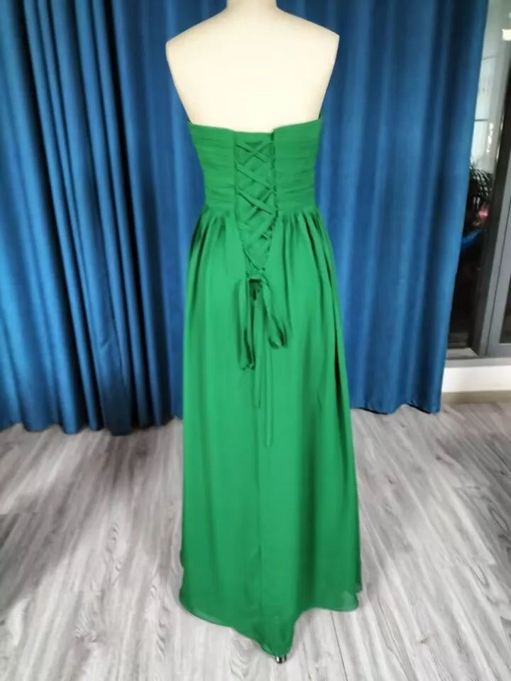 Strapless Chiffon Prom Dresses Pleated Sexy High Split Backless Cocktail Party Dress Off The Shoulder Long Homecoming Dress