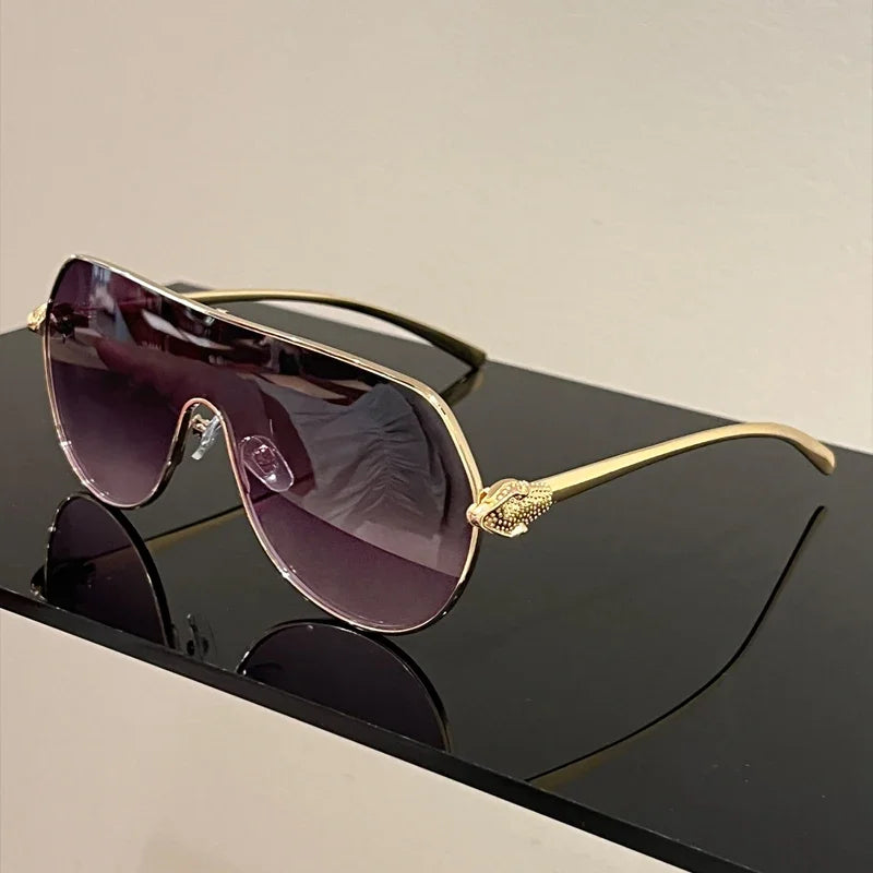 Men New Fashion Metal Rim Monoblock Outdoor Shades Women Trendy Luxury Brand Design Sun Glasses Oversize Pilot Sunglasses