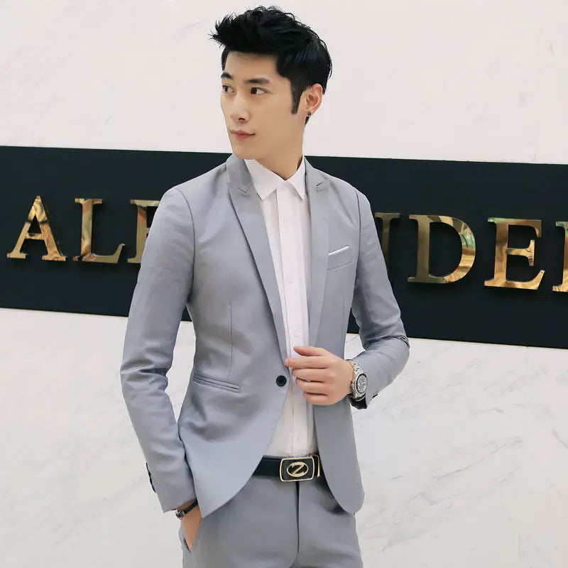 Summer Men's Casual Suit Fashion Business Office Trendy Non-ironing Anti-wrinkle Suit Jacket Solid Color Slim Fit Men's Suit