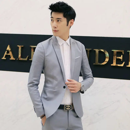 Summer Men's Casual Suit Fashion Business Office Trendy Non-ironing Anti-wrinkle Suit Jacket Solid Color Slim Fit Men's Suit