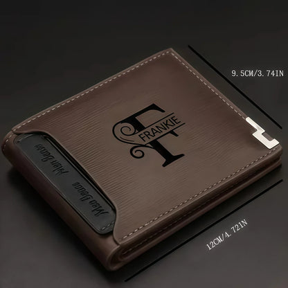Personalized Wallet for Men Custom Wallets for Men Engraved Letter Name Leather Wallet Bifold Custom Gifts for Dad/Husband