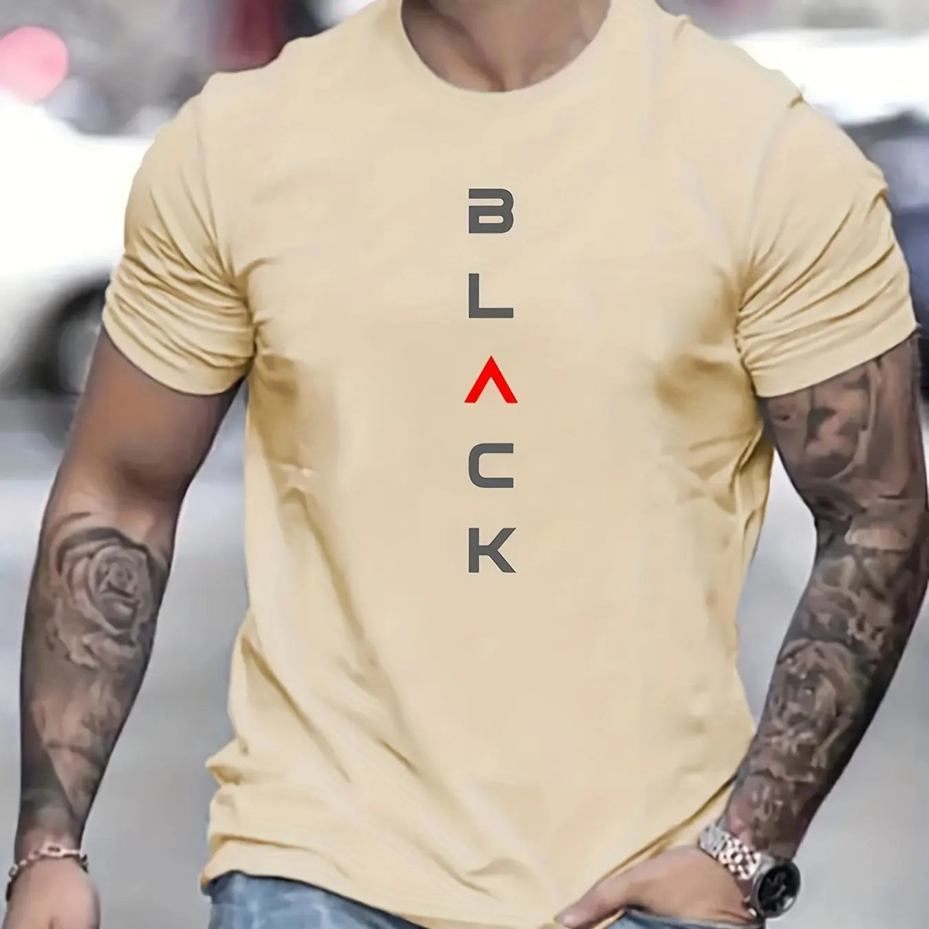 Men's Summer Casual Loose Size 100% Cotton Black Print Round Neck Short Sleeve T-shirt Top