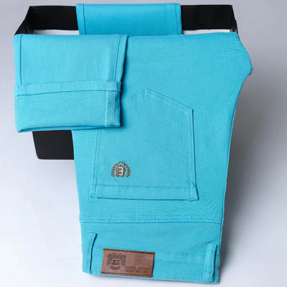 Spring New Men's Casual Jeans Fashion Korean Elastic Cotton Denim Pants Youth Trend Solid Color Fit Straight Trousers