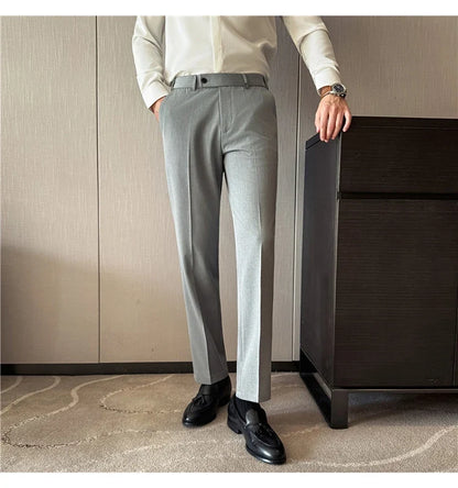 High Quality Invisible Elastic Waist Business Casual Suit Pants Built-in Anti Slip Strip Slim Fit Office Social Dress Trousers