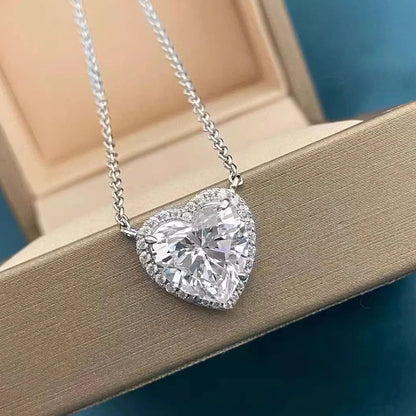 1-4CT Full Moissanite Pendant Necklace With  Certificates Heart Cut Halo Diamond Necklaces For Women 925 Silver Fine Jewelry