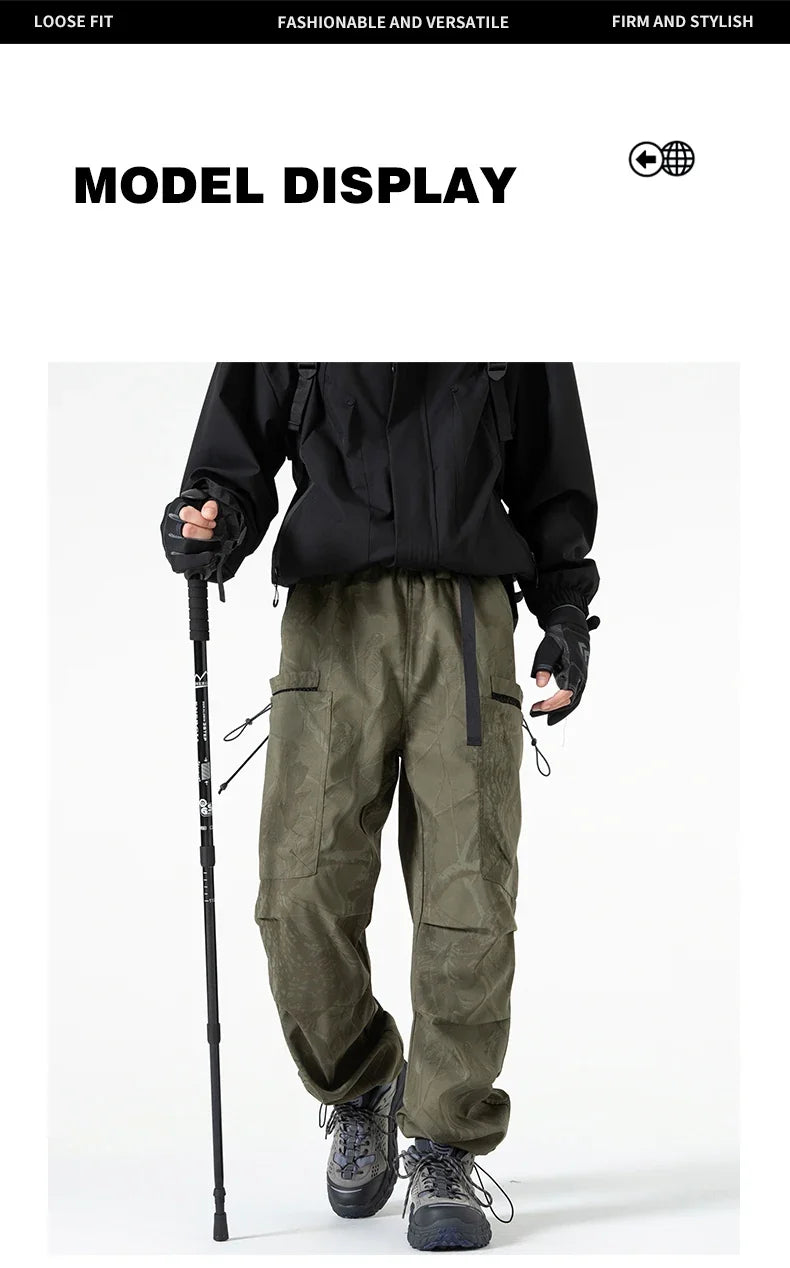 Hiking Pants Men Waterproof Windproof Breathable Elastic Waist Climbing Trekking Fishing Pants Camping Casual Overalls Trousers