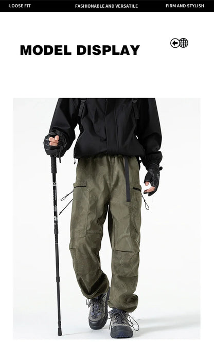 Hiking Pants Men Waterproof Windproof Breathable Elastic Waist Climbing Trekking Fishing Pants Camping Casual Overalls Trousers