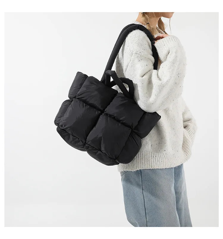 Fashion Soft Puffer Tote Bag Designer Quilted Women Shoulder Bags Nylon Padded Lady Handbags Down Cotton Warm Winter Shopper Bag