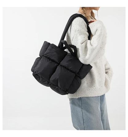 Fashion Soft Puffer Tote Bag Designer Quilted Women Shoulder Bags Nylon Padded Lady Handbags Down Cotton Warm Winter Shopper Bag