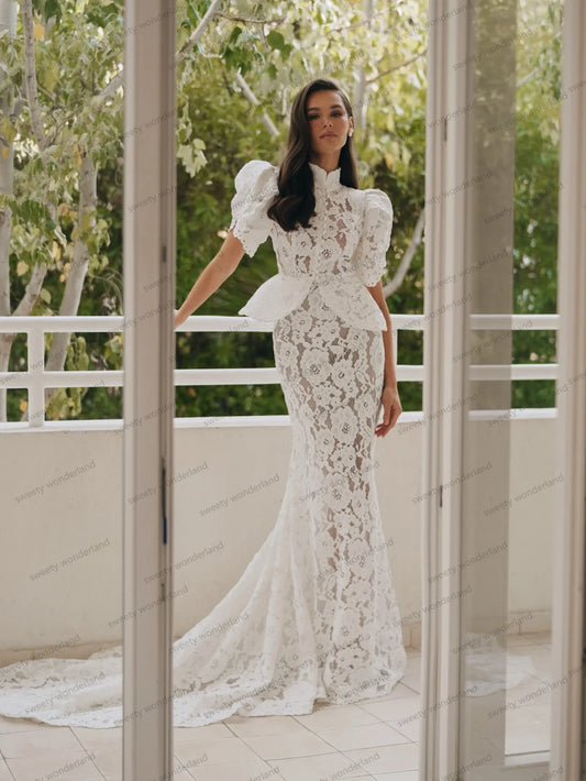2 Pcs Evening Dresses Short Sleeves Lace Jacket Transparent Mermaid Prom Dress Elegant Party Gown Gala Vestidos Customized