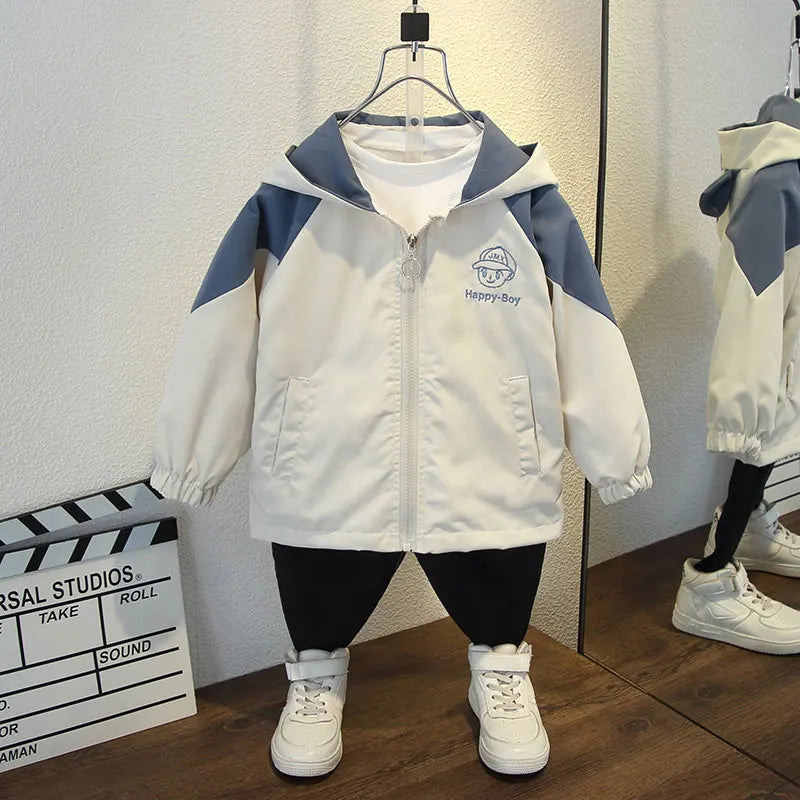 Toddler Boys Hooded Jackets 2025 Spring Autumn Baby Clothing Cute Boy Pattern Color Block Zipper Long sleeves Windbreaker Coats
