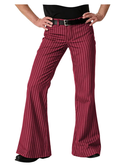 Men's Polyester Blend High Waist Flared Pinstripe Pants Soft Breathable Disco Party Retro Stage Nightclub Spring Summer Trousers