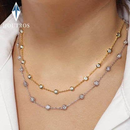 3mm 4mm All Moissanite Necklace for Women 925 Sterling Silver  Round Bubble Diamond Neck Chain Chocker Fine Jewelry GRA