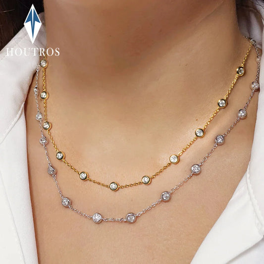 3mm 4mm All Moissanite Necklace for Women 925 Sterling Silver  Round Bubble Diamond Neck Chain Chocker Fine Jewelry GRA