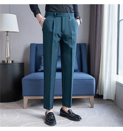 High Quality Men Solid Color Business Office Social Trousers New Formal Wear Wedding Slim Fit Casual Fashion Suits Pant 38-29