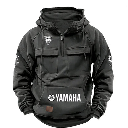 logo Men's Loose Fleece-lined Hoodie Jacket with Multiple Pockets Retro American Style Spring Autumn Winter Casual Outerw