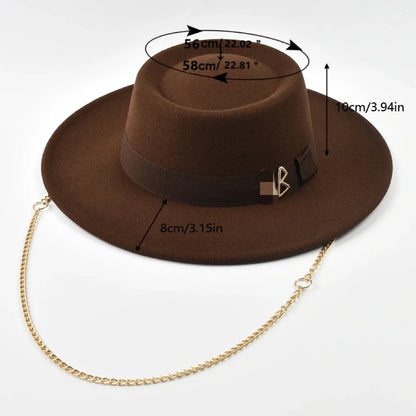Women's Fedora Hat Fashionable Metal RB Letter Felt Hat Autumen Winter Derby Wedding Jazz Hats