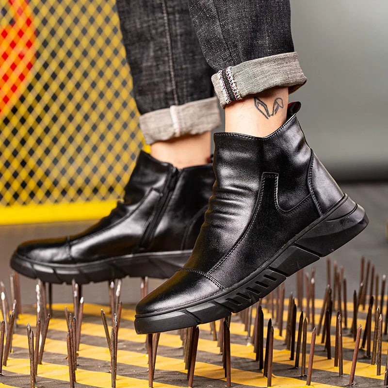 Fashion 2025 Black Leather Safety Work Shoes for Men Indestructible Steel Toe Cap Anti Nail Anti Slip Male Boots Footwear