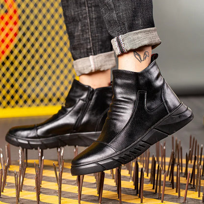 Fashion 2025 Black Leather Safety Work Shoes for Men Indestructible Steel Toe Cap Anti Nail Anti Slip Male Boots Footwear